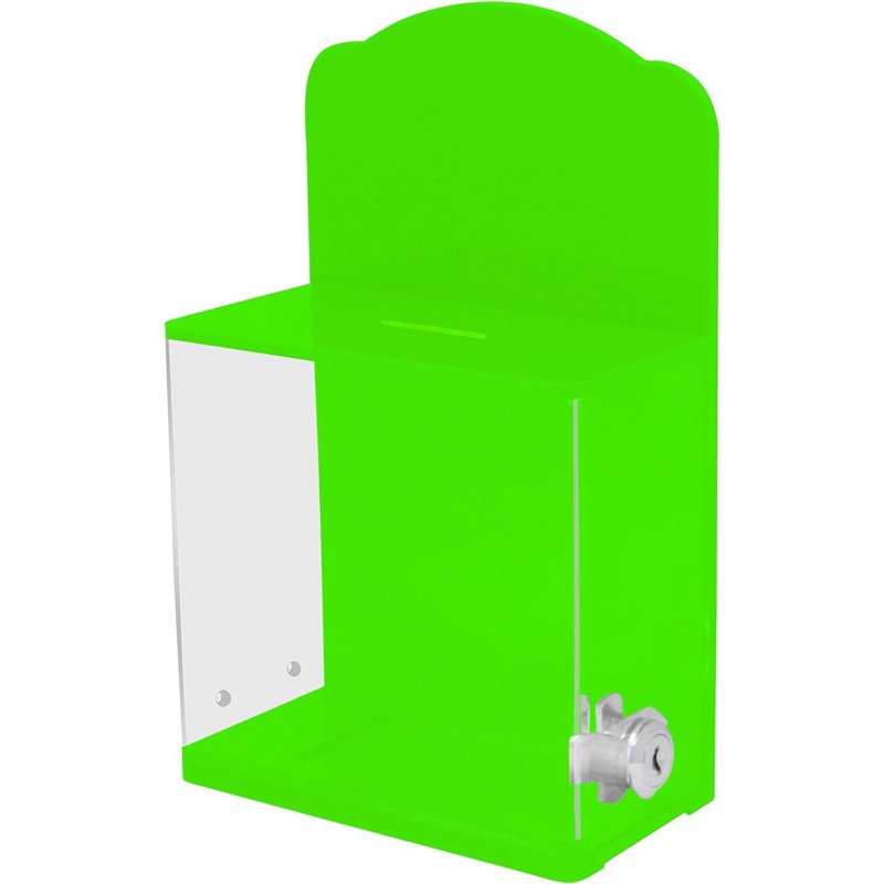 Acrylic Donation Collection Box with Lock and Key - Wall Mount or Countertop Display, Neon Green