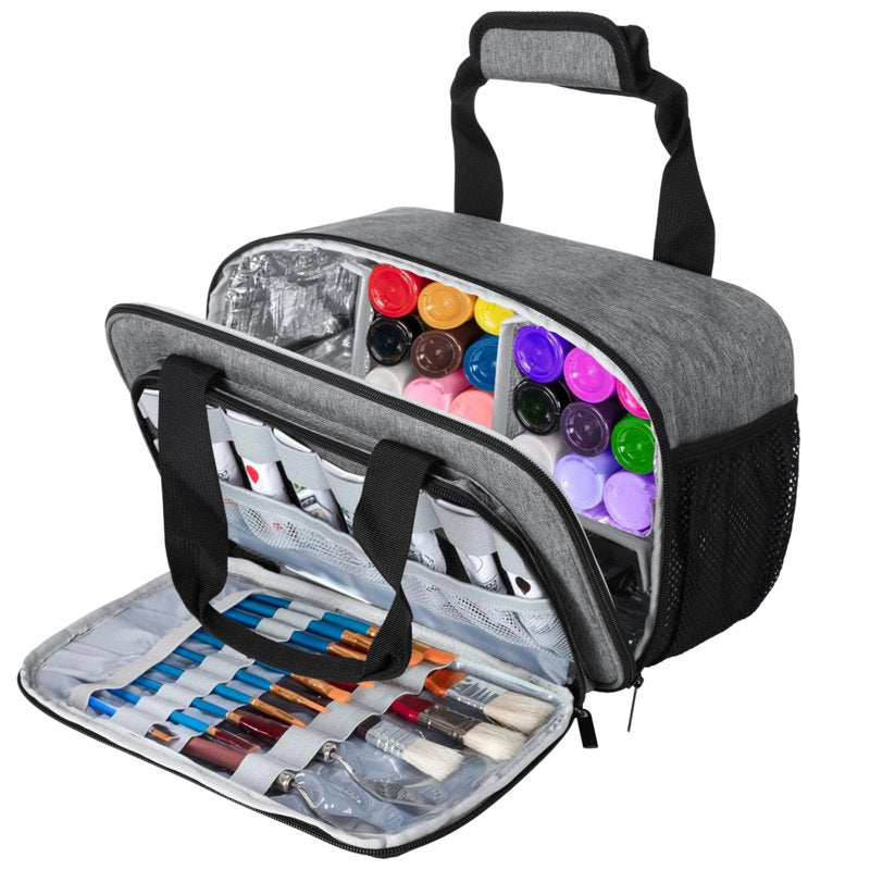 Large Acrylic Paint Organizer Bag with Detachable Aluminum Foil Divider for 54 Bottles