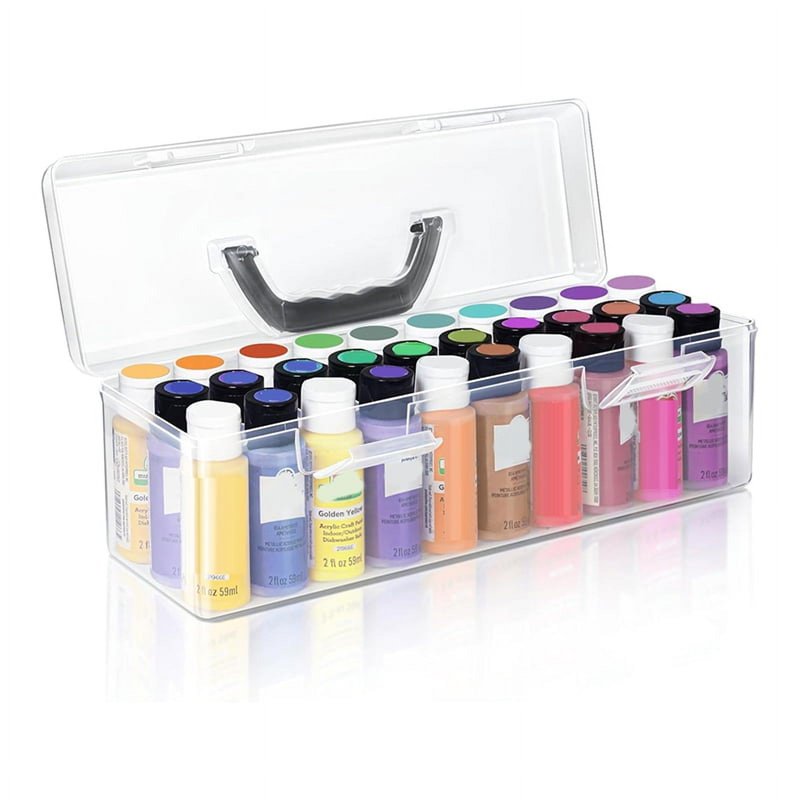 Acrylic Paint Storage Box for 30 Bottles - Clear Art Organizer with Handle