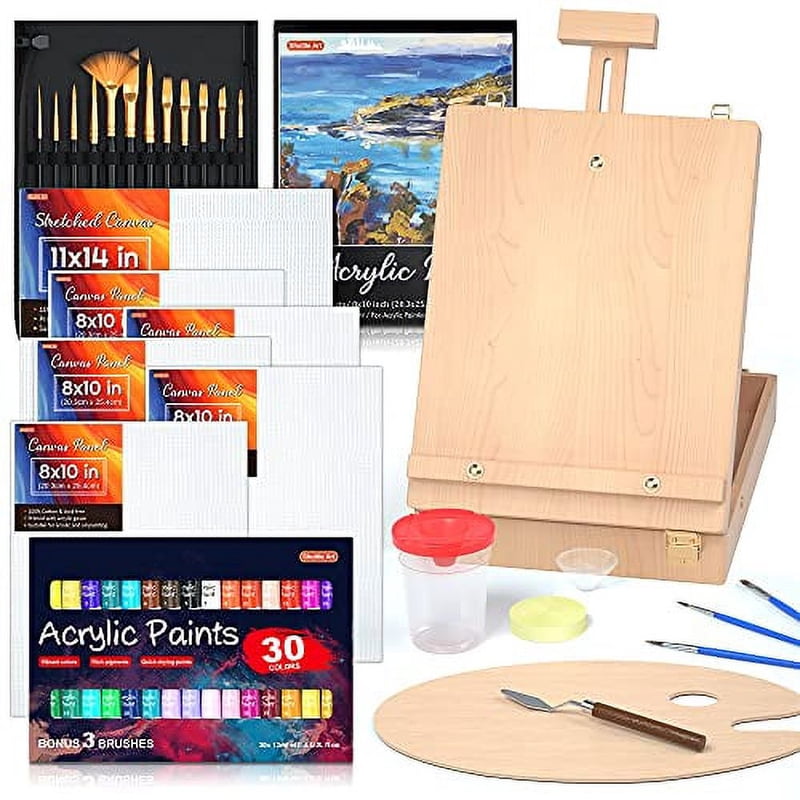 Acrylic Painting Set with Easel, Brushes, Canvas & Supplies for Artists