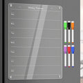 Magnetic Weekly Meal Planner Board for Fridge with Markers - Clear Acrylic Kitchen Organizer