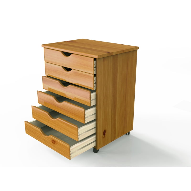 Solid Wood Roll Cart with 6 Wide Drawers - Mobile Storage Organizer