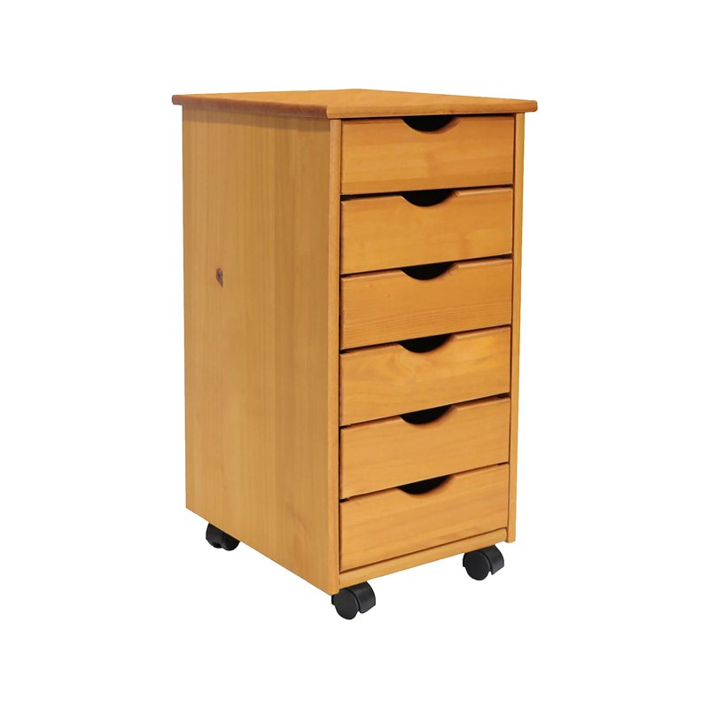 Solid Wood Mobile Storage Cart with 6 Drawers - Sustainable Pine, Versatile & Durable