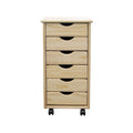 Solid Wood Mobile Storage Cart with 6 Drawers - Unfinished Pine, Versatile Organizer