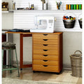 Solid Wood Mobile Storage Cart with 7 Drawers and Casters