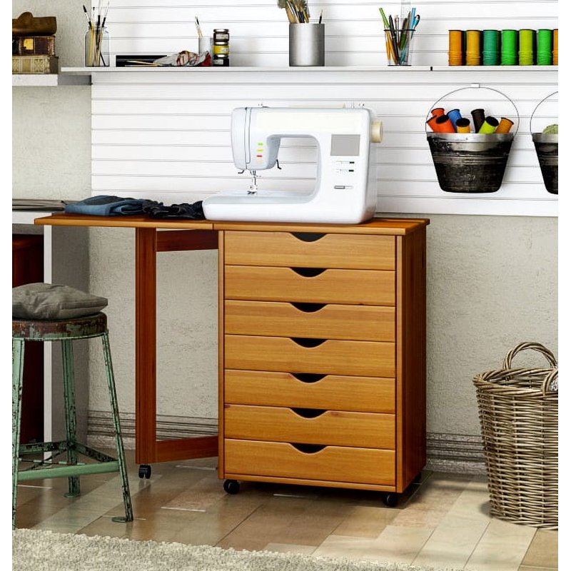 Solid Wood Mobile Storage Cart with 7 Drawers and Casters