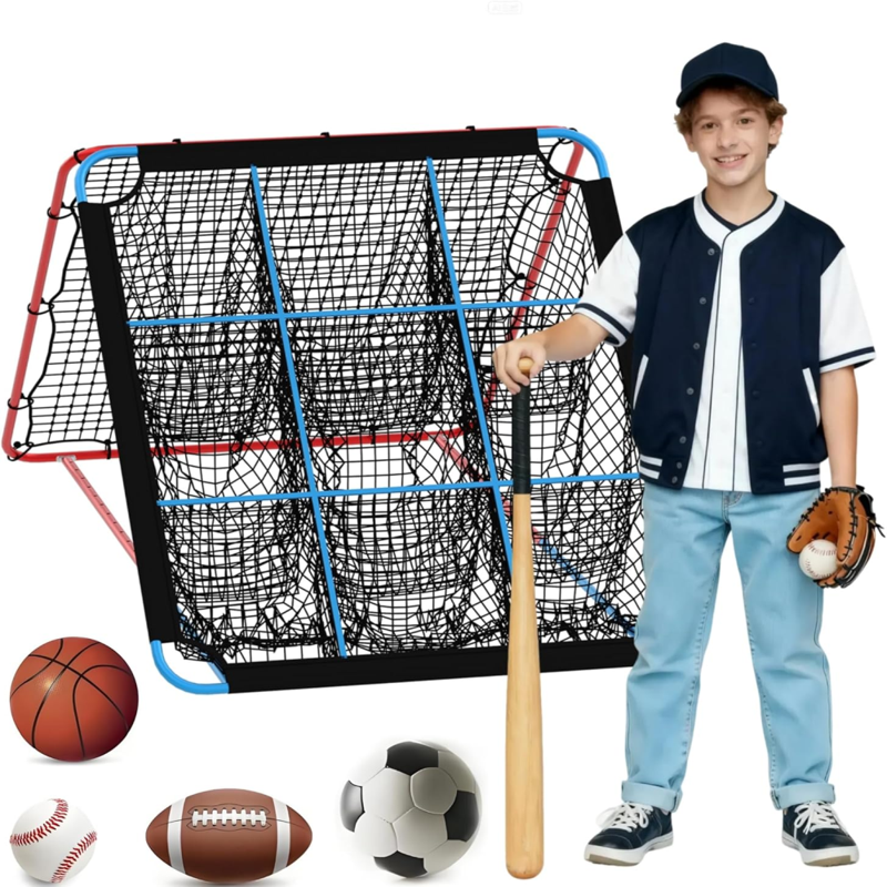 Adjustable Baseball Rebounder Net 5x4 FT with Strike Zone Targets for Hitting & Fielding