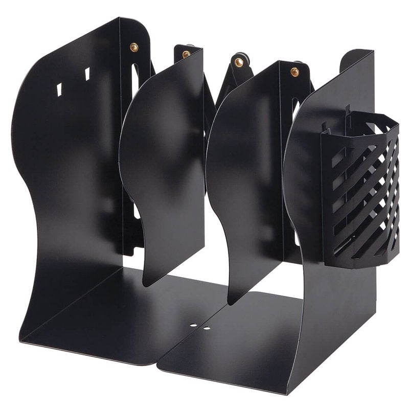 Adjustable Bookends with Pen Holder - Modern Office & Home Organizer