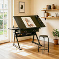 Adjustable Drawing & Drafting Table with Stool, Tiltable Desktop, Storage Drawers, Home Office Art Desk