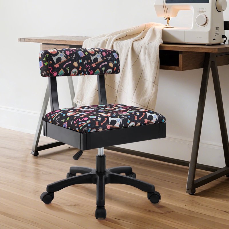 Adjustable Height Sewing Chair with Wheels & Under Seat Storage - Craft Room Furniture