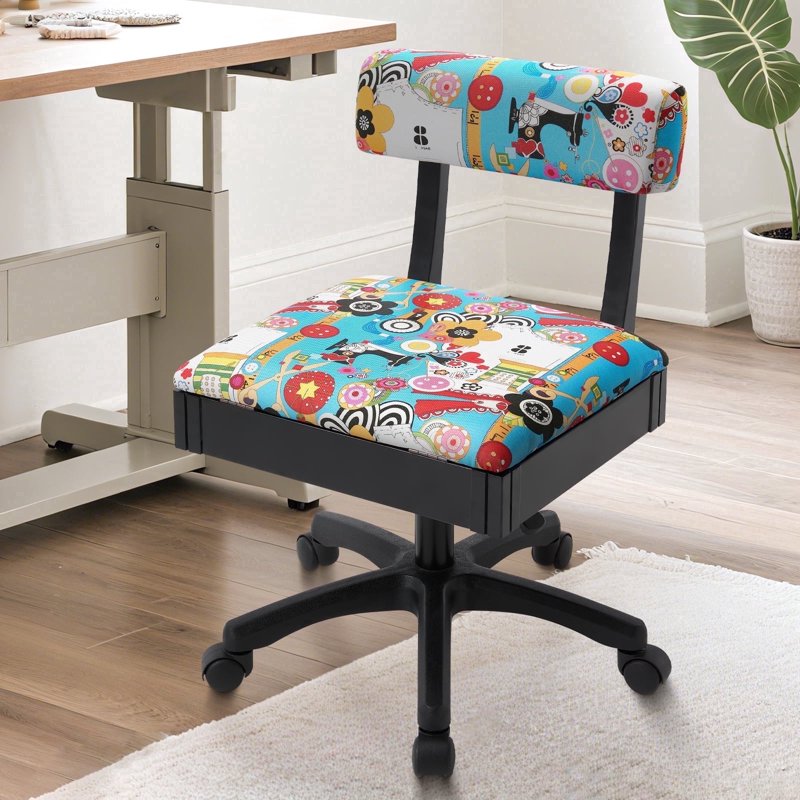 Hydraulic Armless Sewing Chair with Adjustable Height and Under Seat Storage - Blue