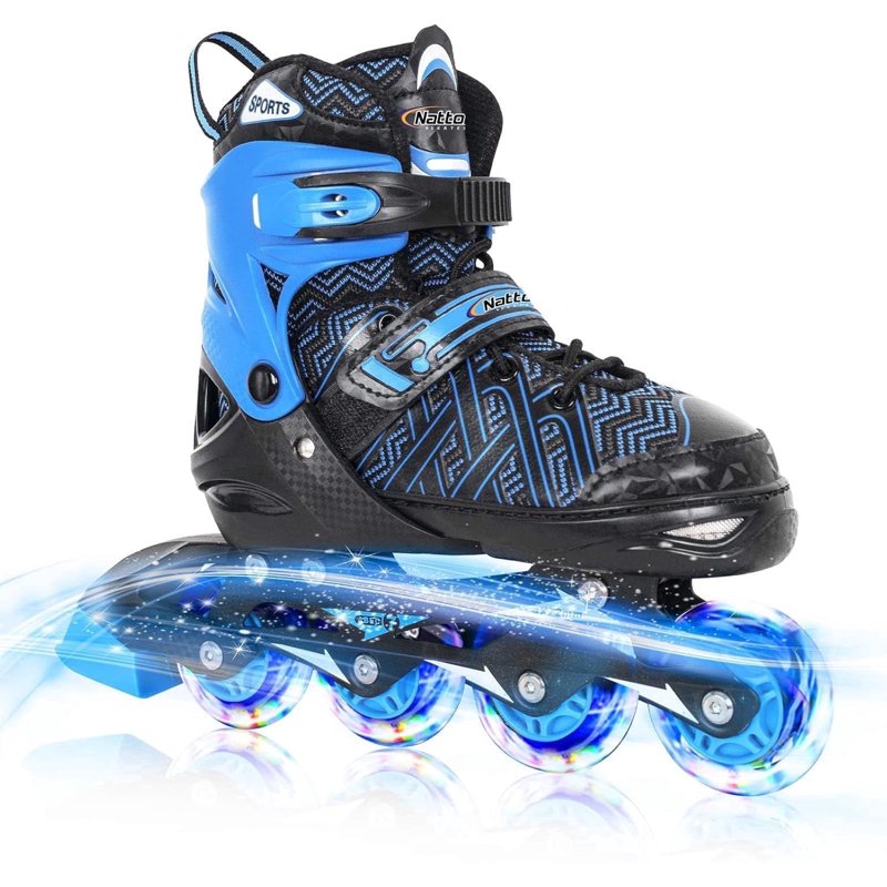Adjustable Kids Inline Skates with Light-Up Wheels for Beginners - Blue