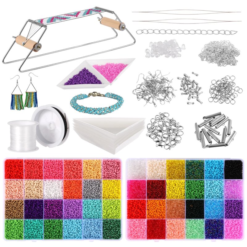 DIY Jewelry Bead Loom Kit with 46000 Glass Seed Beads and Accessories