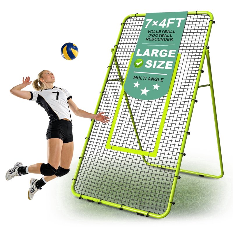 Adjustable Volleyball Rebounder Net - Portable 7x4 FT Practice Equipment for Volleyball, Lacrosse, Baseball, Soccer