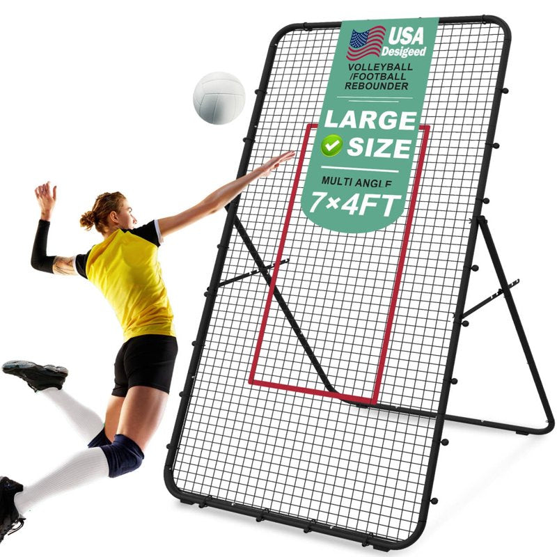 Adjustable Volleyball Rebounder Net - Portable 7x4 FT Practice Equipment for Volleyball, Lacrosse, Baseball, Soccer