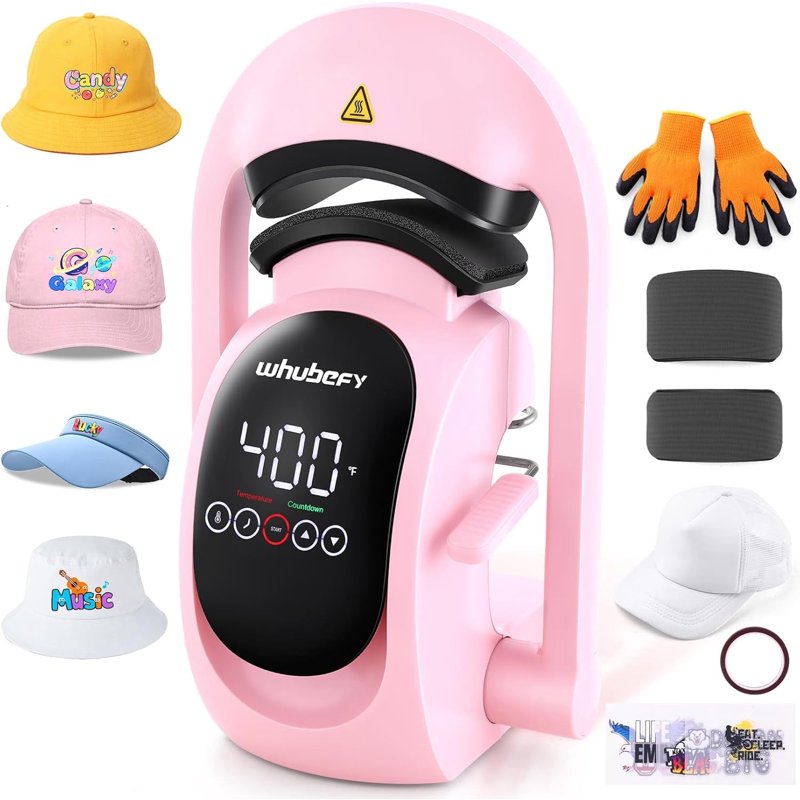3-in-1 Cap Heat Press Machine with Replaceable Heating Pads - Pink
