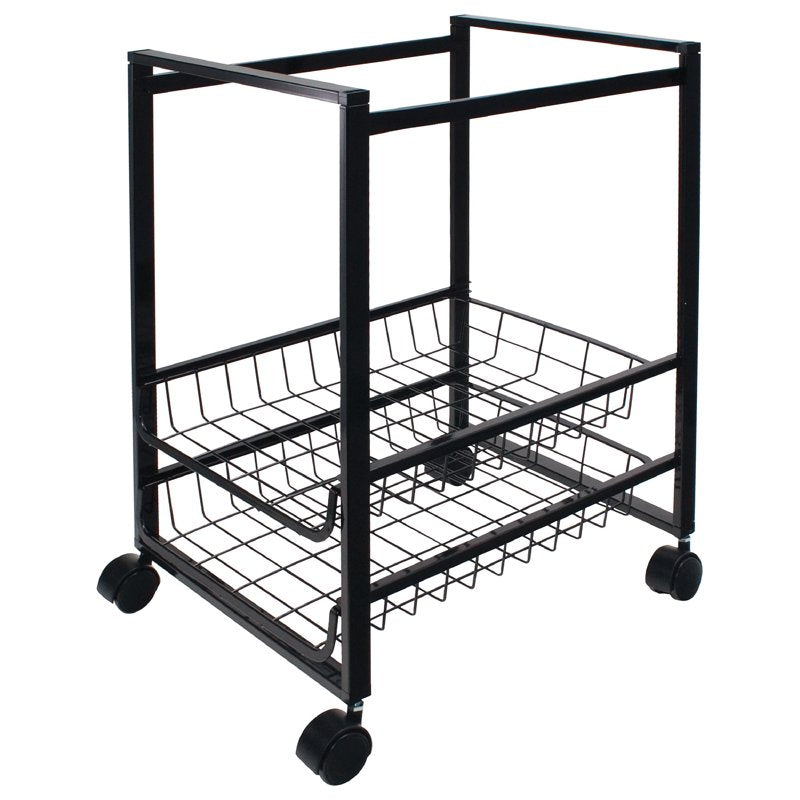 2-Drawer Rolling File Cart with Storage Baskets - Black Steel Office Organizer