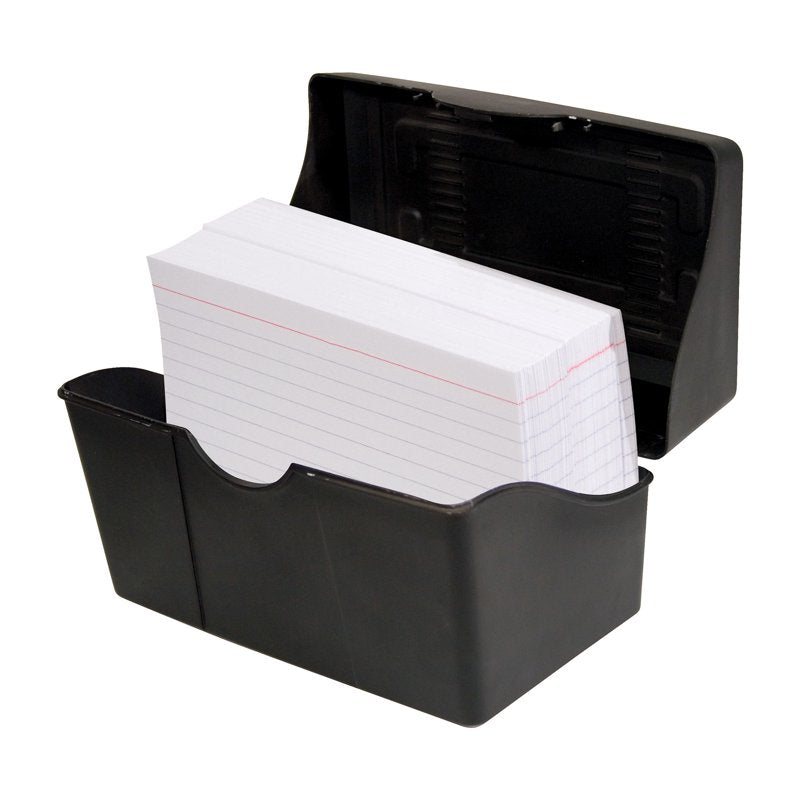 5x8 Inch Index Card Holder with Lid - Black, Stackable Office Organizer