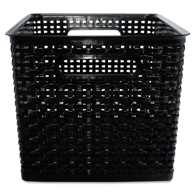 Plastic Weave Storage Bins - 13.5 x 10.5 x 8.8 Inches, Black, 2 Pack