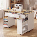 Rolling Sewing Craft Table with Storage Drawer & Lockable Wheels