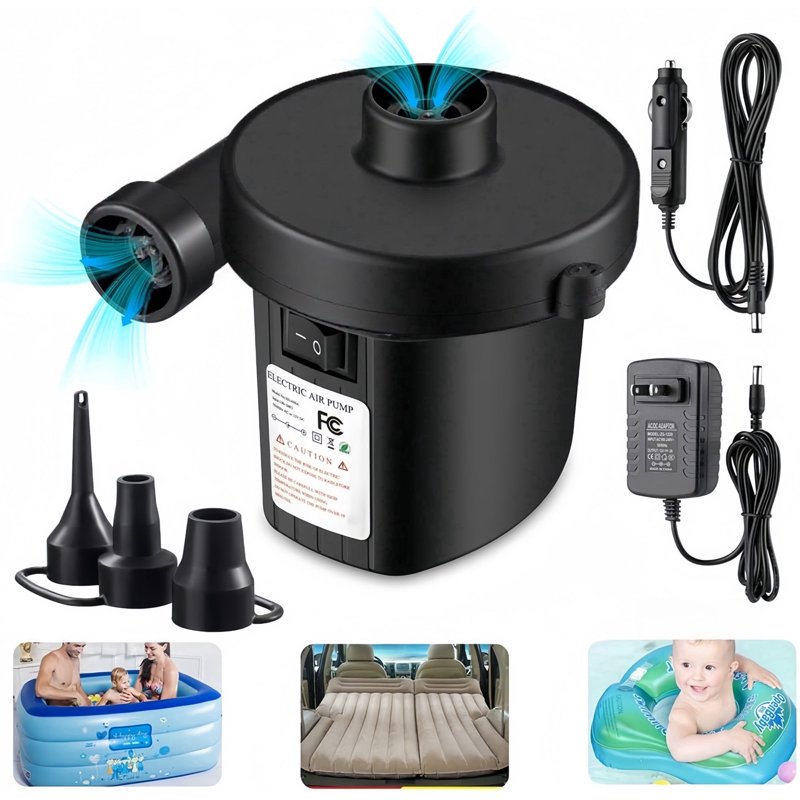 Electric Air Pump for Inflatable Pools & Air Mattresses - Portable Dual-Use Inflator & Deflator