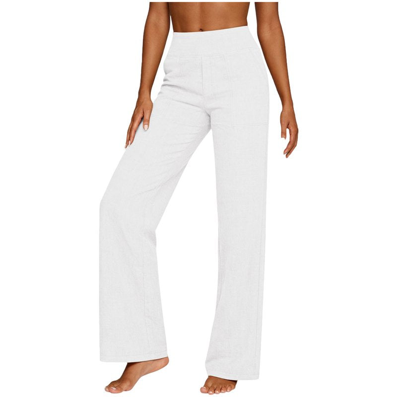 High Waist Linen Cotton Pants for Women Loose Fit Summer Casual Trousers