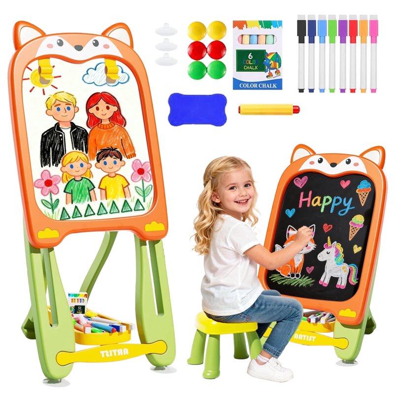 Adjustable Kids Easel with Magnetic & Dry Erase Boards - Art & Drawing Toy