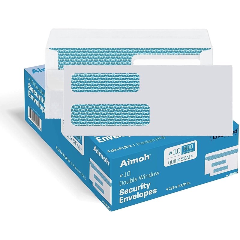 Aimoh #10 Double Window Security Mailing Envelopes 2500 Count - Secure Seal & Privacy