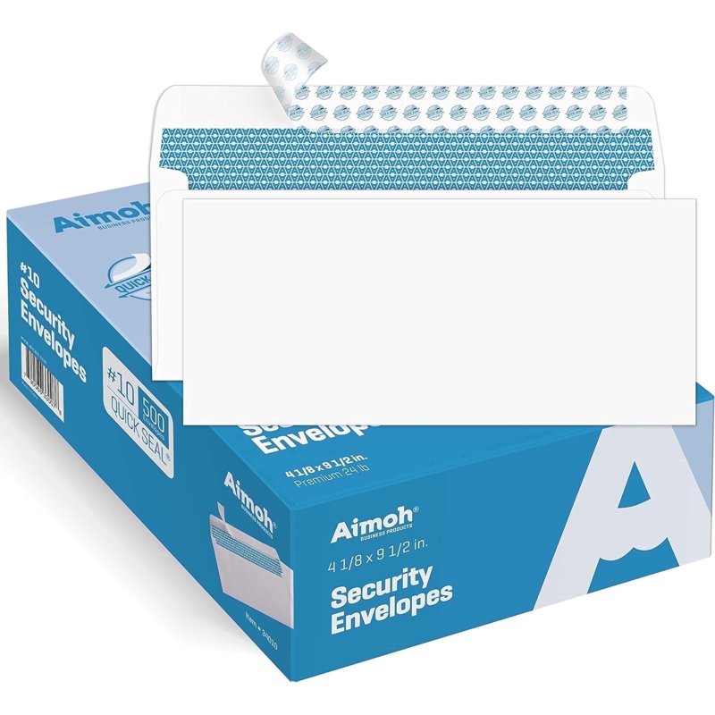 Aimoh Self-Seal #10 Security Envelopes - Windowless Mailing Pack