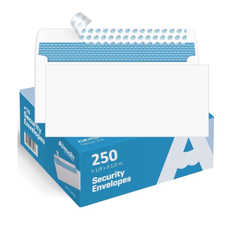 Security Self-Seal Envelopes with Premium Tinted Pattern, Windowless Design - 4 1/8 x 9 1/2 Inches, White, 24 lb - Pack of 250/500/1000