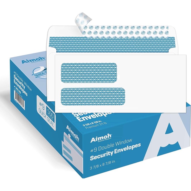 Double Window Security Envelopes Self-Seal 3 7/8 x 8 7/8 Inches 500-Pack