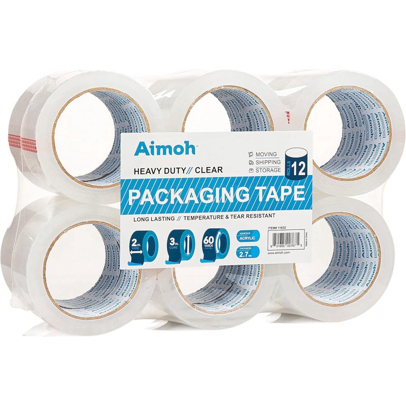 Heavy Duty Clear Packing Tape 12 Rolls 1.88 x 60 Yards 2.7 Mil for Shipping & Moving