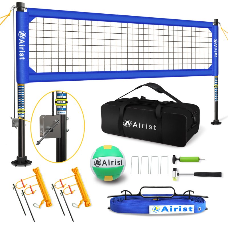 Heavy Duty Volleyball Net Set with Adjustable Aluminum Poles for Outdoor Beach & Backyard Play