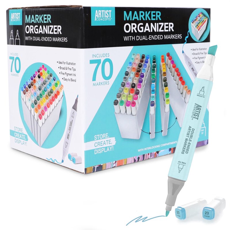 Artist Concepts Interlocking Marker Organizer with 70 Dual-Ended Alcohol Markers