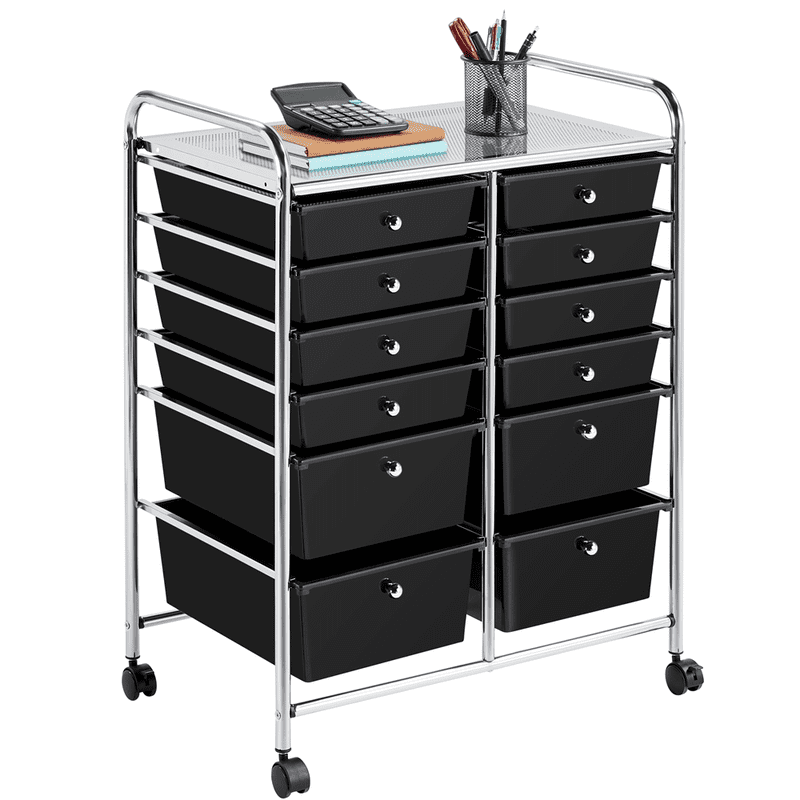 12-Drawer Mobile Storage Cart with Lockable Wheels, Steel Organizer