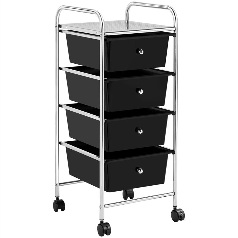 4-Drawer Metal Frame Storage Cart with Lockable Wheels, Black