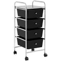 4-Drawer Metal Frame Storage Cart with Lockable Wheels, Black
