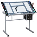 Adjustable Drafting Table with Drawers and Glass Top - Black