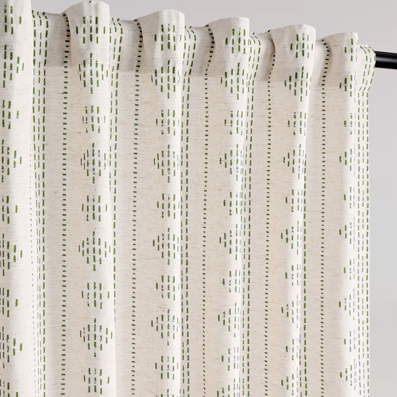 Linen Boho Farmhouse Curtains Set - Light Filtering Geometric Striped Window Drapes, 52x84 inches