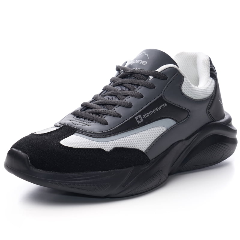 Retro Platform Dad Sneakers - Chunky Leather & Knit Athletic Shoes for Men