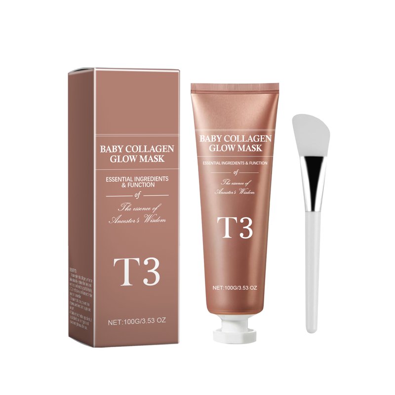 Hydrating Collagen Face Mask with Brush - Firming & Glow Skin Treatment 3.53oz