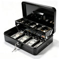 Large Metal Cash Box with Lock and Coin Tray, Portable Organizer