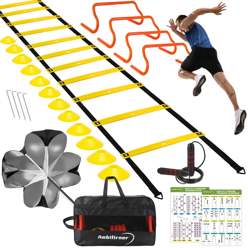 Agility Ladder Training Set 20ft with Cones, Hurdles & Jump Rope
