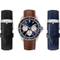 Men's Analog Leather Strap Watch 43mm Gift Set with Interchangeable Straps