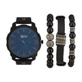 Men's Black Quartz Watch & Stackable Bracelets Gift Set - Analog Timepiece