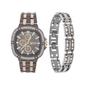 Men's Black Watch & Bracelet Set - Chronograph, 46mm, Two Tone