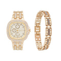 Men's Gold Tone Metal Watch & Bracelet Set - Chronograph, Classic Style