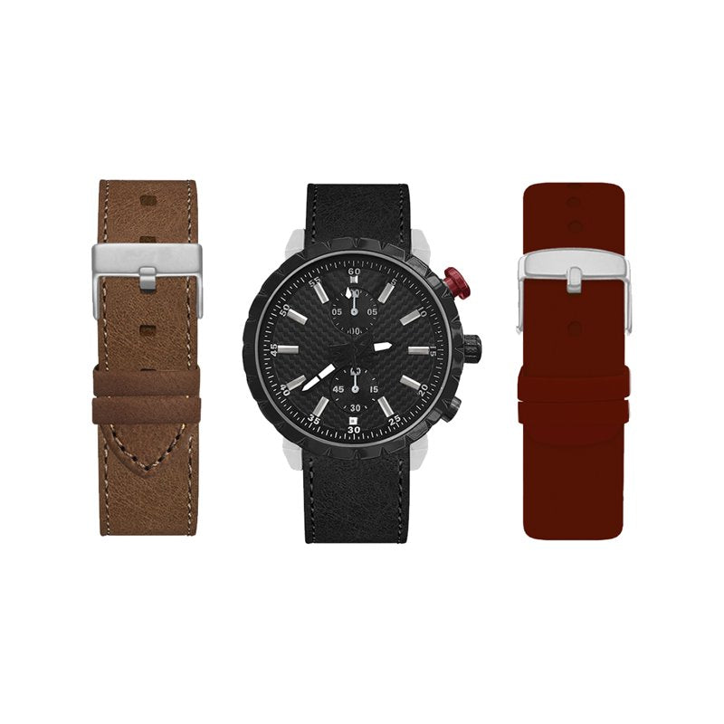 Men's Interchangeable Leather & Polyurethane Watch with Multiple Straps