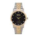 Men's Quartz Watch with Genuine Diamonds, Black Dial Two-Tone Metal Band