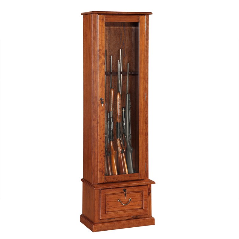 8-Gun Locking Display Cabinet with Lower Storage - Brown Furniture